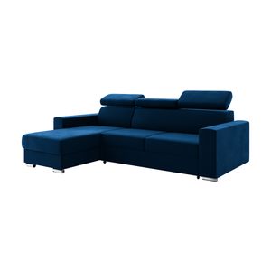 MEBLINI Schlafcouch mit Bettkasten - Ecksofa mit Schlaffunktion - Sofa mit Relaxfunktion und Kopfstützen - Couch L-Form - Eckcouch - Wohnlandschaft - VOSS - 242x168x79cm Links - Blau Samt
