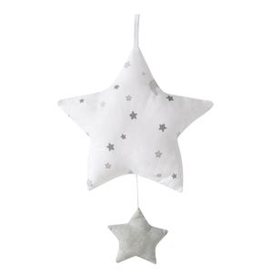 roba Spieluhr ‚Sternenzauber grau‘, Einschlafhilfe, Textil-Stern waschbar, Babyzimmer Deko grau/ weiß