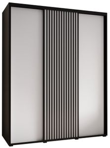 MEBLE KRYSPOL Lanko 1 Schrank mit 3 Schiebetüren  - 235,2x200x60 cm - Schwarz Weiß Schwarz