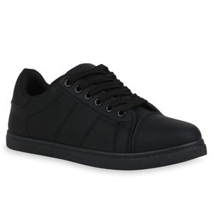 Mytrendshoe Damen Sneaker Low Turnschuhe Schnürer Bequeme Freizeitschuhe 834021, Farbe: Schwarz, Größe: 37