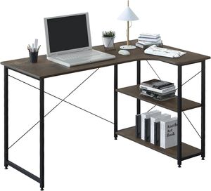 WOLTU Schreibtisch Computertisch Büromöbel PC Bürotisch Arbeitstisch aus Holz Stahl, mit Ablage, 120x74x71,5 cm Rostfarbe+Schwarz