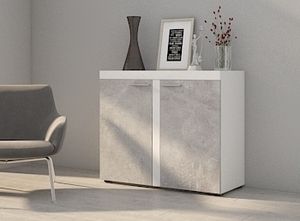 FURNIX Sideboard RIVAY Anrichte Kommode für Esszimmer, Wohnzimmer mit 2 Türen 97,2 cm breit klassisch Weiß-Beton