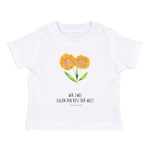Mr. & Mrs. Panda 6. - 12. Monat Organic Baby Shirt Blume Sonnenblume - Weiß - Geschenk, Blumen Deko, Pflanzen, Vertrauen, Freundin, zusammen, Blumen, Sommer Deko