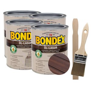 Bondex Öl-Lasur mit Pinsel und Rührstab 4 x 0,75l - rio palisander