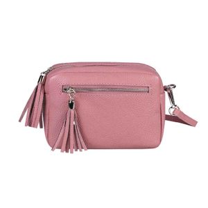 OBC  Italy DAMEN LEDER TASCHE Umhängetasche Schultertasche Beuteltasche Cross-Over Cross Bag Glattleder Schmucktasche Fransen Ledertasche Altrosa