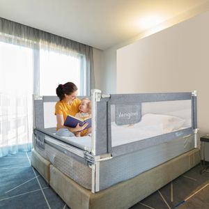 NAIZY 200cm Baby Bettgitter Höhenverstellbar Kinderbettgitter mit Doppelverriegelungsschutz und Fester Gurt Tragbare Bettschutzgitter für Kinderbetten Elternbetten