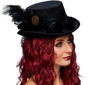 Steampunk Zylinder Hut schwarz mit Schweißerbrille für Damen
