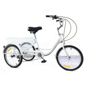 20 Zoll Dreirad Erwachsene mit Korb 8 Gang Cityräder Fahrrad (Weiß)