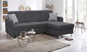 Ecksofa Oslo mit Schlaffunktion und Bettkasten - Scandinavian Design Couch, Sofagarnitur, Couchgarnitur, Polsterecke, Holzfüße (Dunkelgrau (Inari 94 + Inari 91), Ecksofa Rechts)