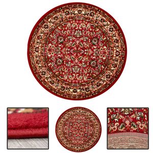 Orient Teppich rot beige klassisch dicht gewebt mit Ornament und Blumenmotiven, Maße:Ø 160 cm Rund