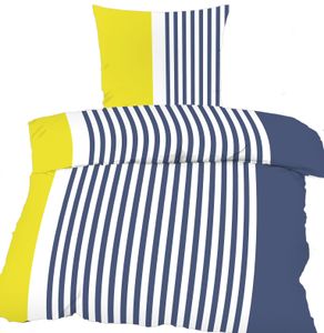 2-tlg. Bettwäsche 100% Baumwolle, Renforce, 135x200 + 80x80cm, gelb blau weiß, gestreift