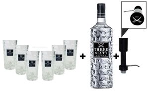 Three Sixty Set Geschenkset ? Three Sixty Wodka Vodka 3L 3000ml (37,5% Vol) + Pumpe + 6x Shotgläser Glas 2 und 4cl geeicht- [Enthält Sulfite]