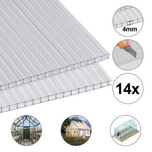 Fiqops 14x Polycarbonat Hohlkammerstegplatten Doppelstegplatten Stegplatte Gewächshausplatte 4mm 10,25 m²