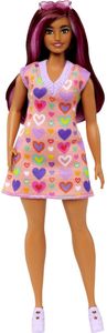 Barbie Fashionistas-Puppe mit pinkfarbenen Strähnen und Kleid mit Herzaufdruck