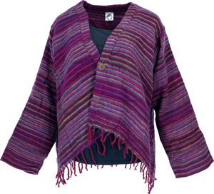 Bolero Jacke, Legeres Boho Jäckchen Gestreift - Pink, Damen, Schwarz, Polyacryl, Jacken, Mäntel & Ponchos