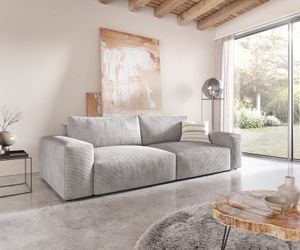 DELIFE Big-Sofa Lanzo XL 270x130 cm Cord Silbergrau