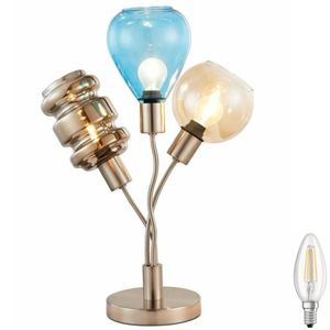 LED Tischlampe 3 flg. Glas Vintage Tischleuchte im Industrial Design Retro Design Lampe Nachttischlampe Farbe: Nickel smoke blau gold Fassung: E14 Filament 3W inkl. Schalter