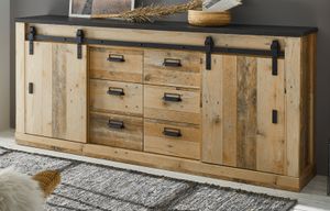 Sideboard "Stove" in Used Wood Kommode 201 x 91 cm mit 6 Schubladen und Soft-Close