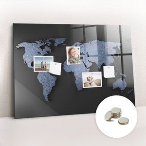 Magnetisch Tafel Magnettafel - Magnetpinnwand Memoboard - Notiztafel verschiedenen Designs - 100x70 cm - Weltkarte 3D