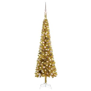 vidaXL Weihnachtsbaum Schlank mit LEDs & Kugeln Golden 150 cm