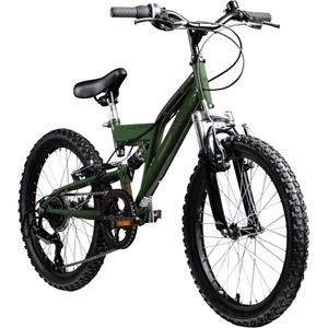 Galano FS180 Kinderfahrrad ab 6 Jahre 120-135cm Mädchen Jungen Fahrrad 20 Zoll 6 Gang Mountainbike Fully mit V-Brakes MTB , Farbe:khaki, Rahmengröße:31 cm