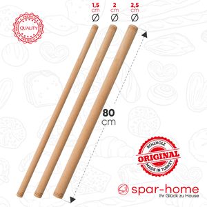 spar-home Türkisches Nudelholz 80cm 3er Set - Traditionelle Teigroller aus Buchenholz Handgemachte Teigrolle aus Holz Oklava