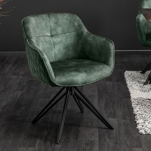 riess-ambiente Drehbarer Design Stuhl EUPHORIA grün Samt im Retrostil mit Ziersteppung Esszimmerstuhl Armlehnstuhl Drehstuhl