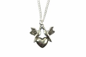 Vgel mit Herz Kette Halskette Miniblings 45cm Vogel Valentinstag versilbert
