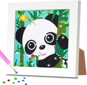 Diamond Painting Kinder Set, 5D DIY Cartoon Diamant Painting Bilder, 15x15cm Leinwand und mit 18x18cm Bilderrahmen für Kinder und Erwachsene geeignet, Panda