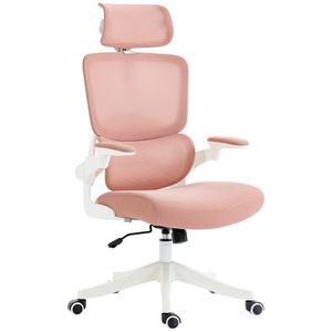 Kancelářská židle Vinsetto s houpací funkcí, kancelářská židle, výškově nastavitelná židle k počítači, otočná židle, židle k PC s nosností až 120 kg, do pracovny, síťovina, růžová, 62 x 58 x 120-133 cm