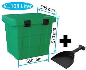 Daken Pitbox SB108-grün + Schaufel, Streugutbox, Streugutkiste, Lagerbox, Streugutbehälter, Streusalzbehälter, Transportbox, Salz Box, ca. 108 Liter