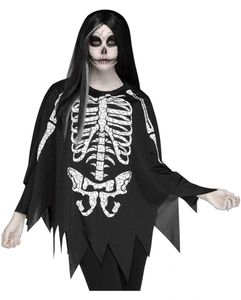 Skelett Poncho Kostüm Überwurf als Mix & Match Verkleidung für Halloween & Dia de los muertos