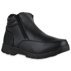 VAN HILL Herren Warm Gefütterte Winter Boots Stiefel Kunstfell Schuhe 840006, Farbe: Schwarz, Größe: 45