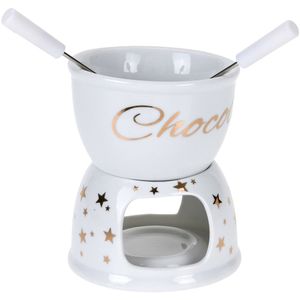 X-MASS Schokoladenfondue-Set, weiß mit goldenen Sternen - EH Excellent Houseware