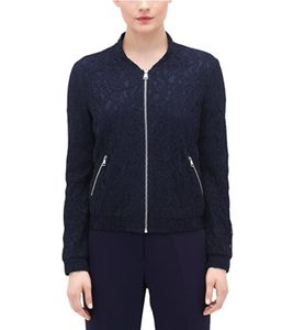 s.Oliver BLACK LABEL Damen Frühlings-Jacke Spitzen-Jacke mit Reißverschluss Blau, Größe:42