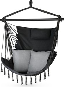 Outtec® Závěsné křeslo se 2 polštáři - 100x130x75cm, do 140 kg - Boho křeslo s třásněmi, sedací vak, houpačka pro venkovní použití, zahradu, balkón, dům - černá barva Outtec® Závěsné křeslo se 2 polštáři - 100x130x75cm, do 140 kg - Boho křeslo s třásněmi, sedací vak, houpačka pro venkovní použití, zahradu, balkón, dům - černá barva