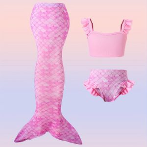 3-teiliges Meerjungfrauen-Badeanzug-Set für Mädchen, Camisole-Bikini mit Fischschuppen-Druck und dehnbarem Meerjungfrauenschwanz, perfekt für Strandurlaub, Cosplay und Sommerspaß