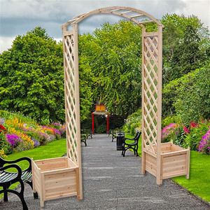 Rosenbogen Natur mit Blumenkübeln Spalier Rankhilfe Gitter Holz Pergola Gestell