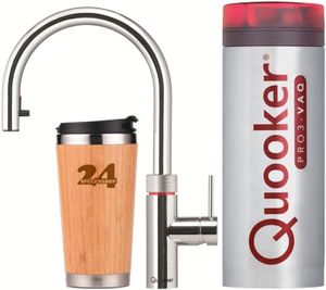 »QUOOKER Flex VAQ PRO3 Zugauslauf Chrom & 100°C Armatur (3XCHR)« (2-St) Spültischmischer mit 100°C Kochendwasserfunktion *Inklusive Thermobecher