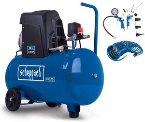 Scheppach Kompressor HC63 inkl. 10 m Druckluftschlauch und 13-tlg. Zubehör-Set | 10bar | 1500W | 50L Kessel | Ansaugleistung 173 L/min | ölgeschmiert