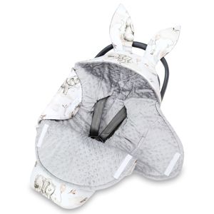 Einschlagdecke Babyschale Winter 80x87 cm - Fußsack Baby Decke für Auto Wintersack Baumwolle Minky Elefant grau