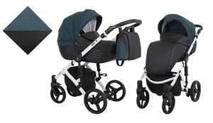 Kinderwagen TIARO Sportwagen Babywagen Babyschale Komplettset Kinder Wagen Set 2 in 1 (Schwarz mit Grün, Rahmenfarbe: Weiß)