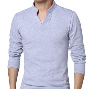 Herren T-Shirt Einfarbig Langarm V-Ausschnitt Slim Pullover Top für den Frühling