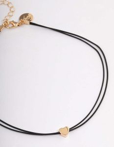 Lovisa - Gold Mini Herz Schwarz Cord Choker Halskette