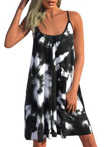 Damen Tunika Ärmellose Kleider Kurze geometrische Print Urlaub Sundress,Farbe: Schwarz,Größe:2XL