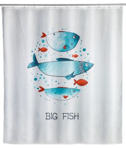 WENKO Dusch Vorhang Badewannen Ringe 180 x 200 cm Big Fish Dusche waschbar