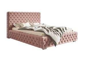GRAINGOLD Glamour Bett 160x200 cm Agis - Doppelbett mit Lattenrost & Bettkasten - Polsterbett - Rosa