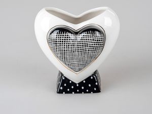 Herz Vase 18cm Tischdeko Keramik Trend Style Schwarz Weiß Formano
