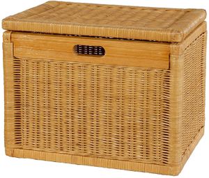 KRINES HOME Hoher Korb mit Deckel Rattan geflochten Farbe Honig, Regalkorb, Aufbewahrungsbox