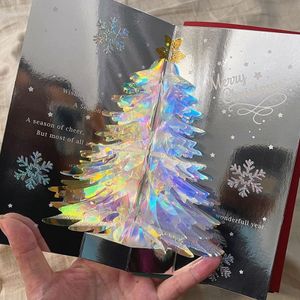 Weihnachtskarte Grußkarte Weihnachtsbaum 3D Pop-up-Karte Weihnachten funkelnde Grußkarte Geschenke Blau